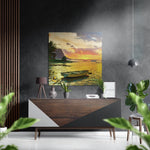 Zonsondergang met boot – Dibond Schilderij