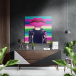 Hoofd met roze lippen en regenboogstrepen – Dibond Schilderij