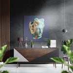 Teal tweekleurig standbeeldgezicht – Dibond Schilderij