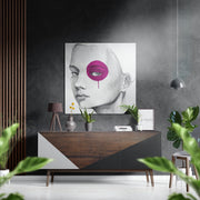 Vrouwenschets met magenta verfvlek-oog – Dibond Schilderij