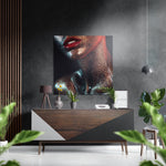 Rode lippen met koperen glitterhuid – Dibond Schilderij