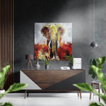 Geschilderde olifant van voren – Dibond Schilderij
