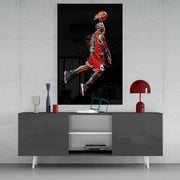 Vibrant Basketball Legend Glass Wall Art