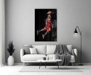 Vibrant Basketball Legend Glass Wall Art