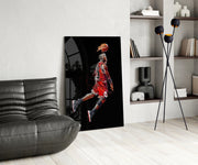 Vibrant Basketball Legend Glass Wall Art