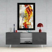 Hert in Rood en Goud – Glasschilderij