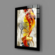 Hert in Rood en Goud – Glasschilderij