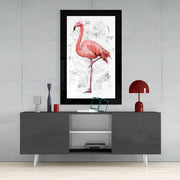 Eenzame Flamingo – Glasschilderij