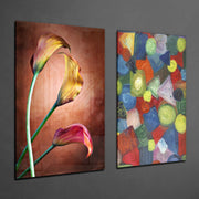 Tulips and Shapes 2 Pieces Combine Glass Wall Art