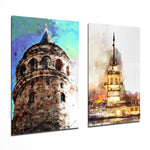 Galata Tower and Maiden's Tower 2 Pieces Combine Glass Wall Art