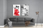 Women in Red 2 Pieces Combine Glass Wall Art