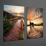 Sunsets 2 Pieces Combine Glass Wall Art