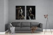 Women 2 Pieces Combine Glass Wall Art