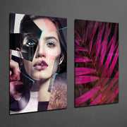 Patchwork Women 2 Pieces Combine Glass Wall Art