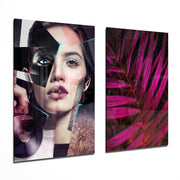 Patchwork Women 2 Pieces Combine Glass Wall Art