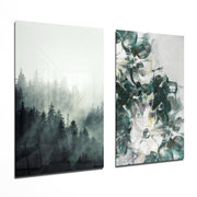 Tones of Green 2 Pieces Combine Glass Wall Art