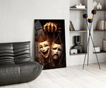 Tragedy and Comedy Masks Glass Wall Art