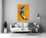 Pop Banana on Orange Glass Wall Art