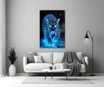 Neon Blue Leopard Glass Wall Art
