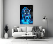 Neon Blue Leopard Glass Wall Art