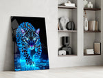 Neon Blue Leopard Glass Wall Art