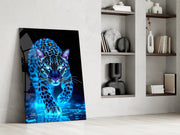 Neon Blue Leopard Glass Wall Art