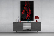 Abstract Red Hand Outline Glass Wall Art