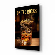 On the Rocks Gold Whiskey Skyline Glass Wall Art