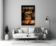 On the Rocks Gold Whiskey Skyline Glass Wall Art