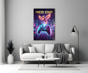 Press Start Neon Phoenix Gaming Glass Wall Art