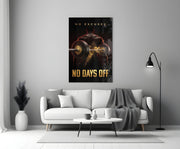 No Days Off Gold Barbell Gym Glass Wall Art