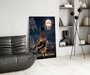 The City Is Watching Moonlit Slam Dunk Glass Wall Art