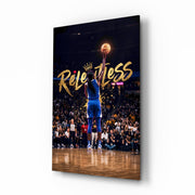 Relentless Gold Crown Basketball Jump Glass Wall Art