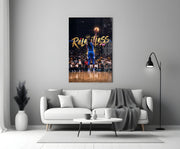 Relentless Gold Crown Basketball Jump Glass Wall Art