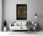 Swish Gold Net Typography Basketball Glass Wall Art