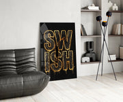 Swish Gold Net Typography Basketball Glass Wall Art