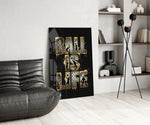 Ball Is Life Gold Typography Basketball Glass Wall Art