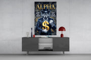Alpha Suited Wolf Gold Dollar Glass Wall Art