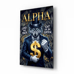Alpha Suited Wolf Gold Dollar Glass Wall Art