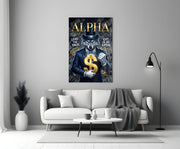 Alpha Suited Wolf Gold Dollar Glass Wall Art