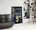 Alpha Suited Wolf Gold Dollar Glass Wall Art