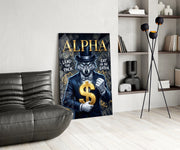 Alpha Suited Wolf Gold Dollar Glass Wall Art