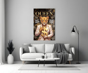 Queen Suited Lioness Gold Dollar Glass Wall Art