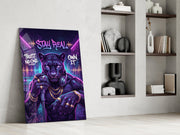 Stay Real Neon Panther Rapper Glass Wall Art