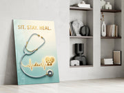 Sit Stay Heal Veterinary Stethoscope Glass Wall Art