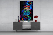 Never Give Up Neon Graffiti Quote Glass Wall Art