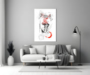 Overthinking Red Thread Brain Sketch Glass Wall Art