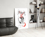 Overthinking Red Thread Brain Sketch Glass Wall Art