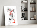 Overthinking Red Thread Brain Sketch Glass Wall Art
