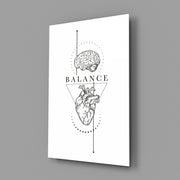 Balance Brain Over Heart White Line Art Glass Wall Art